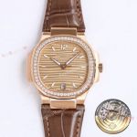 Swiss Copy Patek Philippe Ladies Nautilus watch Salmon Dial Diamonds set